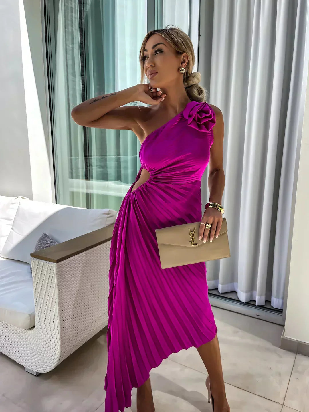 Eya™ | Vestido Maxi Floral Elegante de Un Hombro