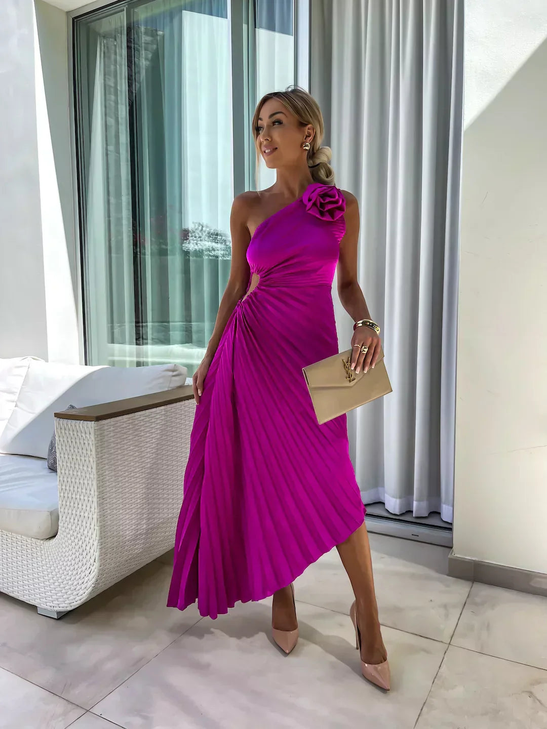 Eya™ | Vestido Maxi Floral Elegante de Un Hombro