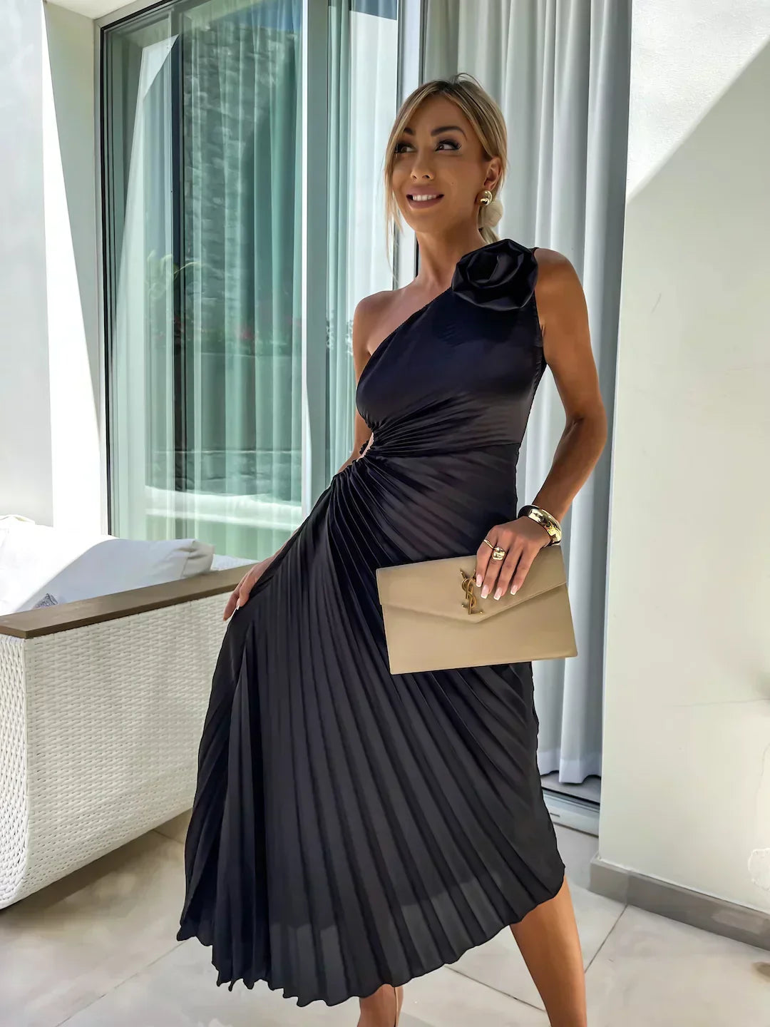 Eya™ | Vestido Maxi Floral Elegante de Un Hombro