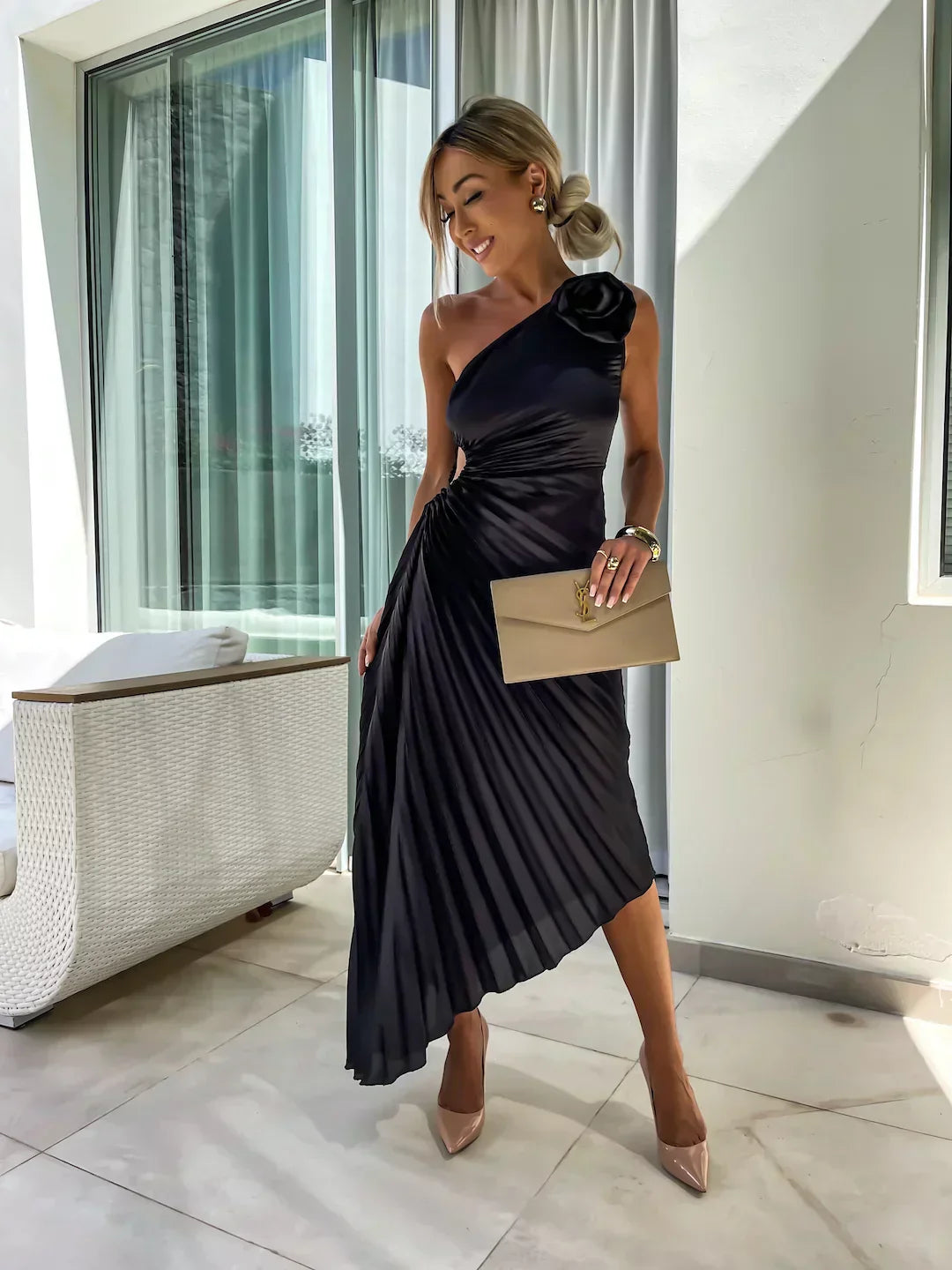 Eya™ | Vestido Maxi Floral Elegante de Un Hombro