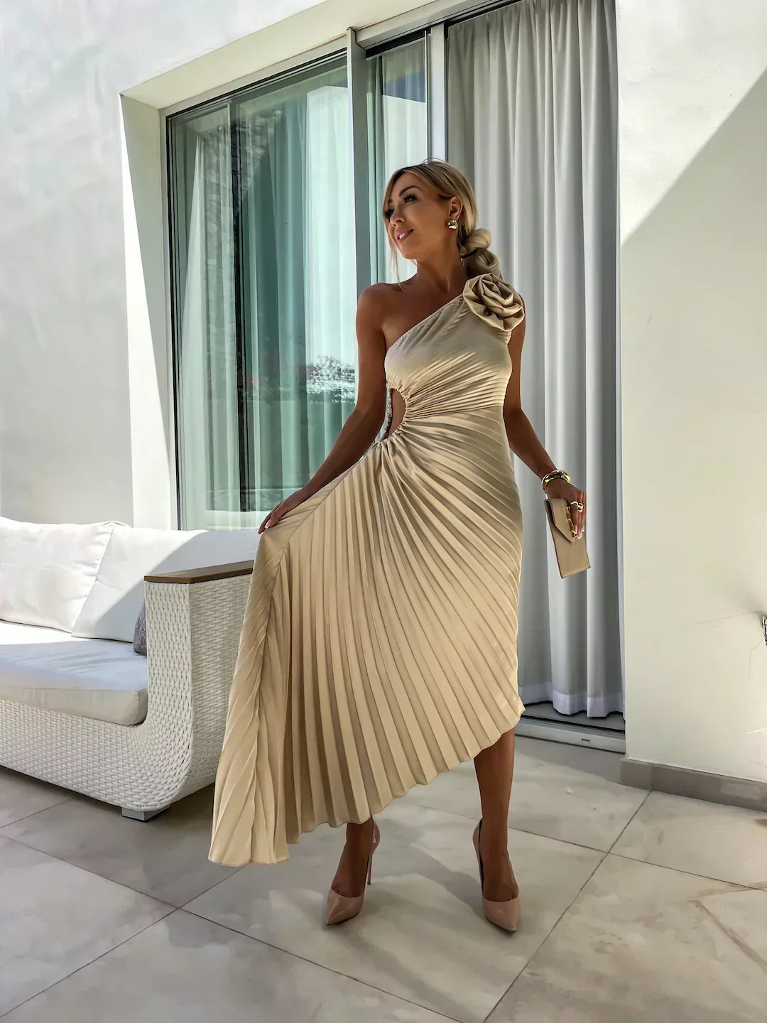 Eya™ | Vestido Maxi Floral Elegante de Un Hombro