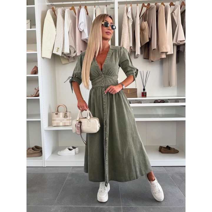 MAELLE™ – Vestido midi elegante con cuello en V