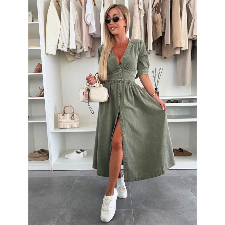 MAELLE™ – Vestido midi elegante con cuello en V