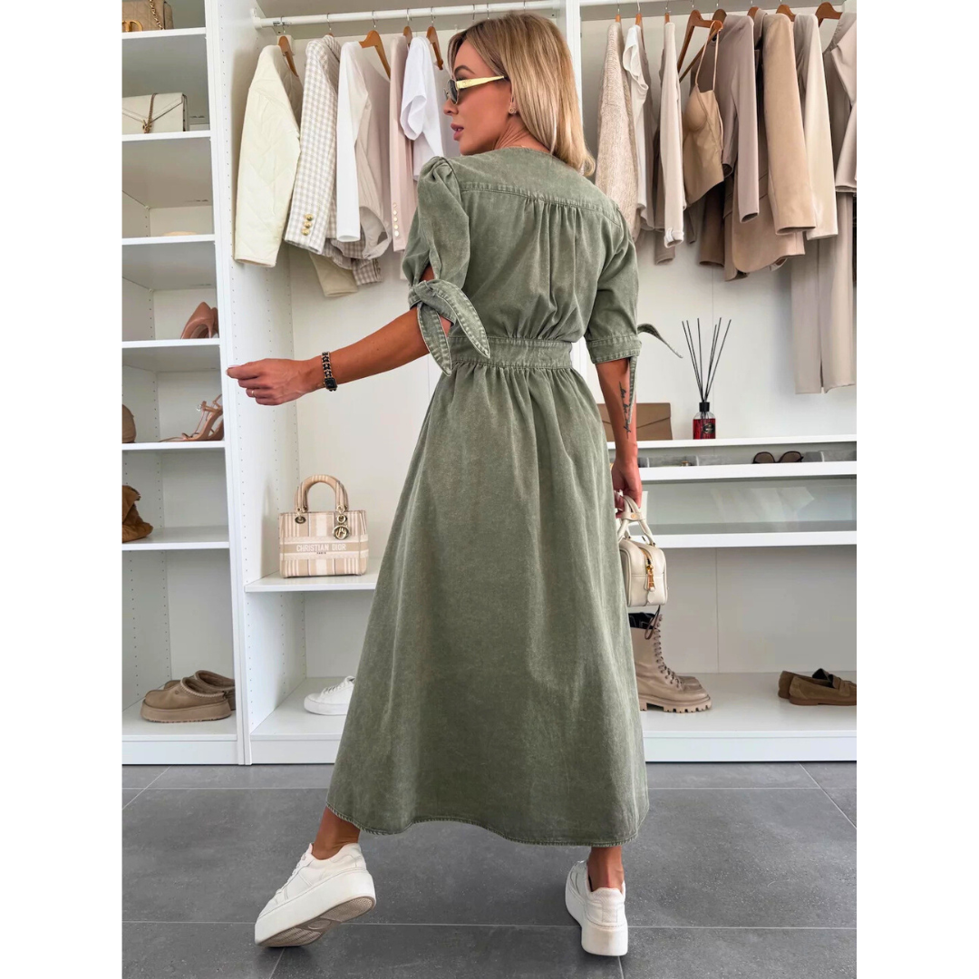 MAELLE™ – Vestido midi elegante con cuello en V