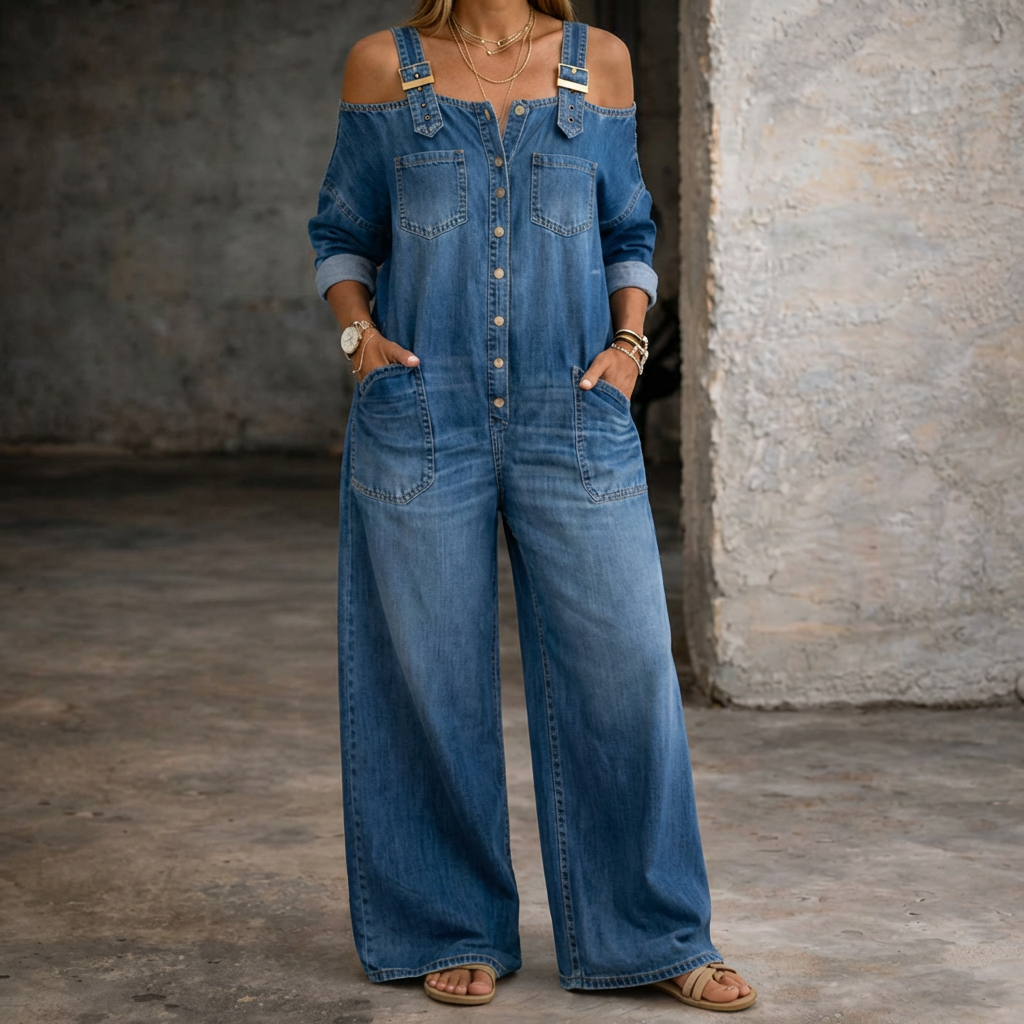 Sophia | Mono Denim con Hombros Descubiertos - Multicolor