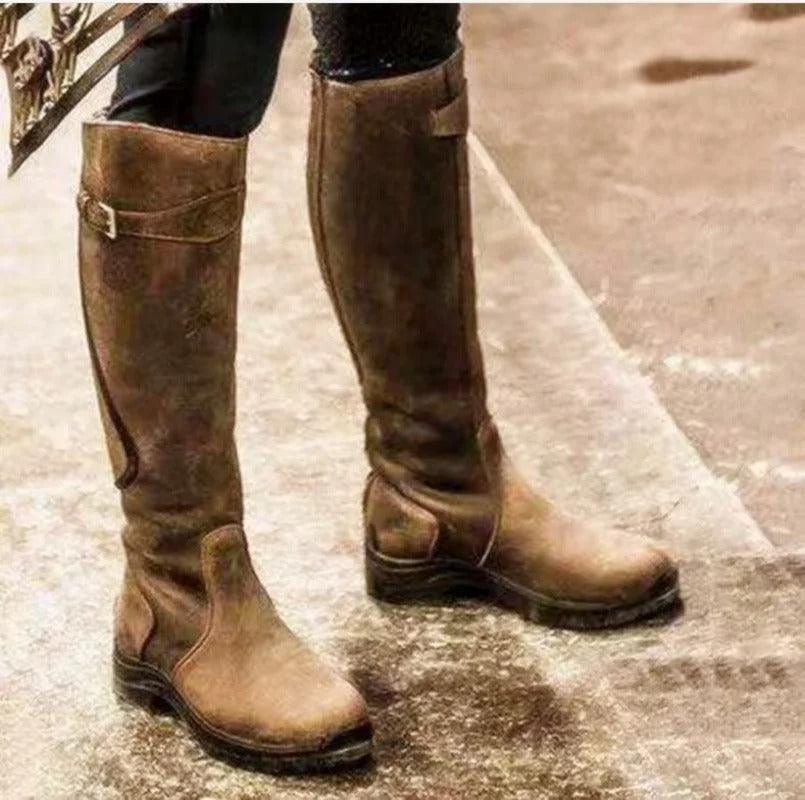Averlina - Botas de montar de cuero impermeables