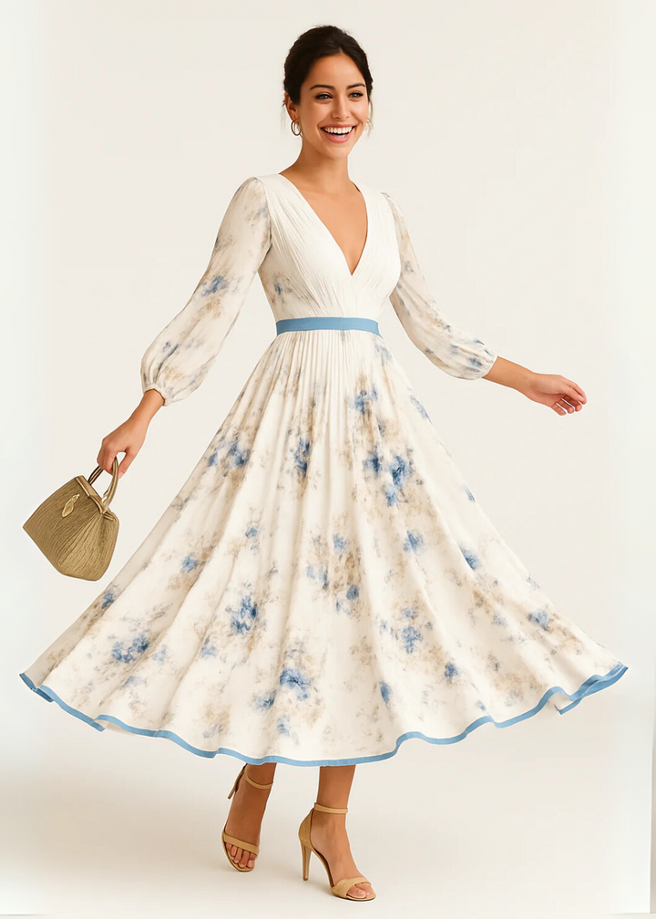Paz™ | Vestido Maxi Floral Plisado Atemporal
