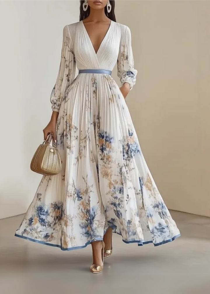 Paz™ | Vestido Maxi Floral Plisado Atemporal