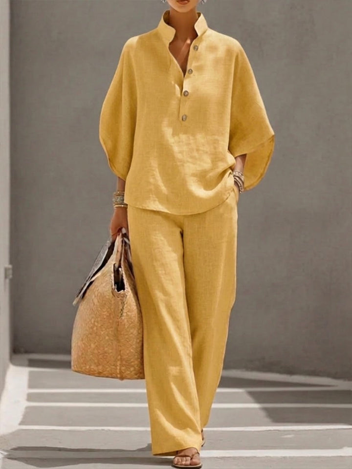 Mariel | Conjunto Elegante con Mangas Murciélago - Amarillo