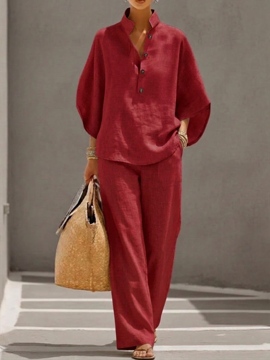 Mariel | Conjunto Elegante con Mangas Murciélago - Rojo