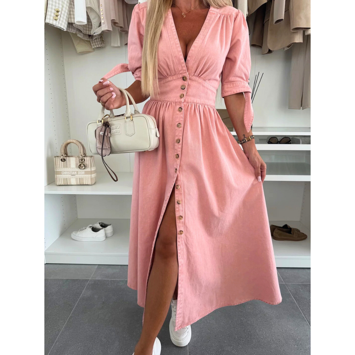 MAELLE™ – Vestido midi elegante con cuello en V