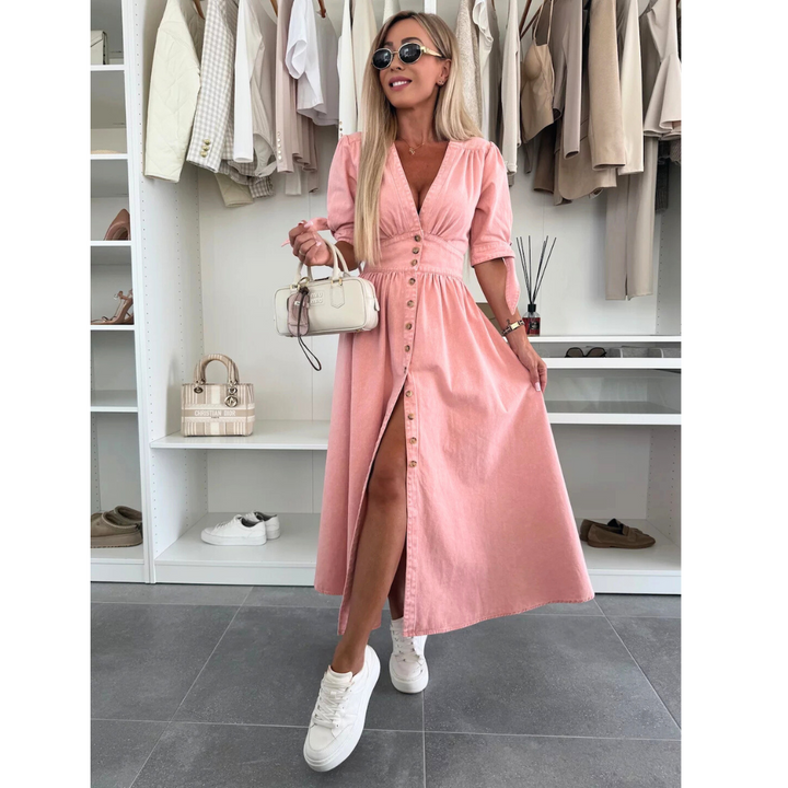 MAELLE™ – Vestido midi elegante con cuello en V