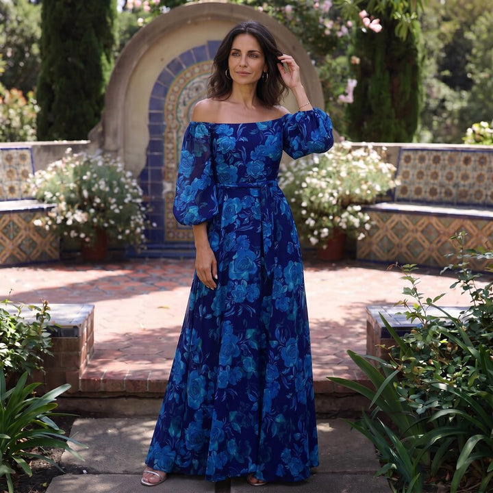 Francesca | Vestido Largo Floral con Hombros Descubiertos
