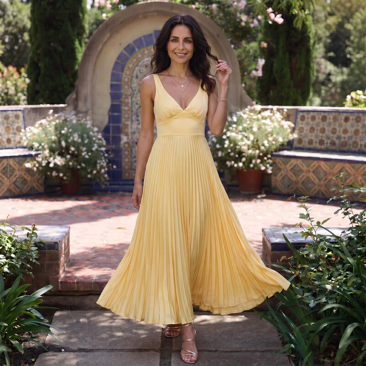 Malka™ | Vestido Maxi Plisado con Escote en V