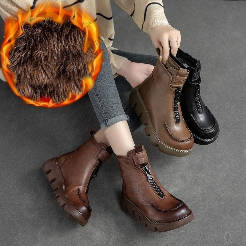 Coralie - Botines de cuero con plataforma retro para mujer