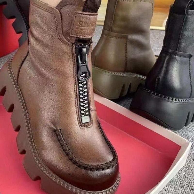 Coralie - Botines de cuero con plataforma retro para mujer