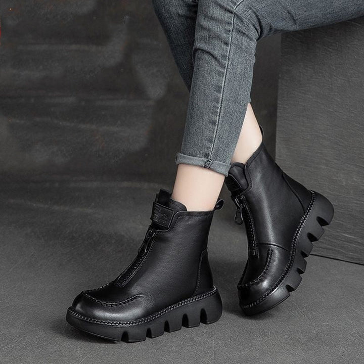 Coralie - Botines de cuero con plataforma retro para mujer