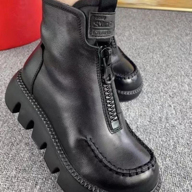 Coralie - Botines de cuero con plataforma retro para mujer
