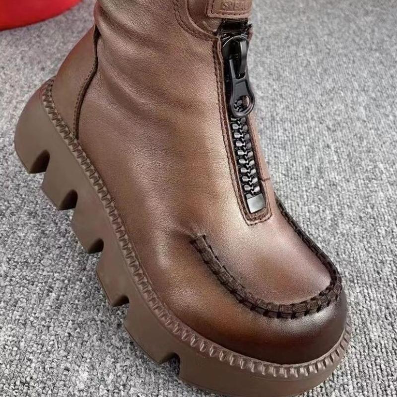 Coralie - Botines de cuero con plataforma retro para mujer